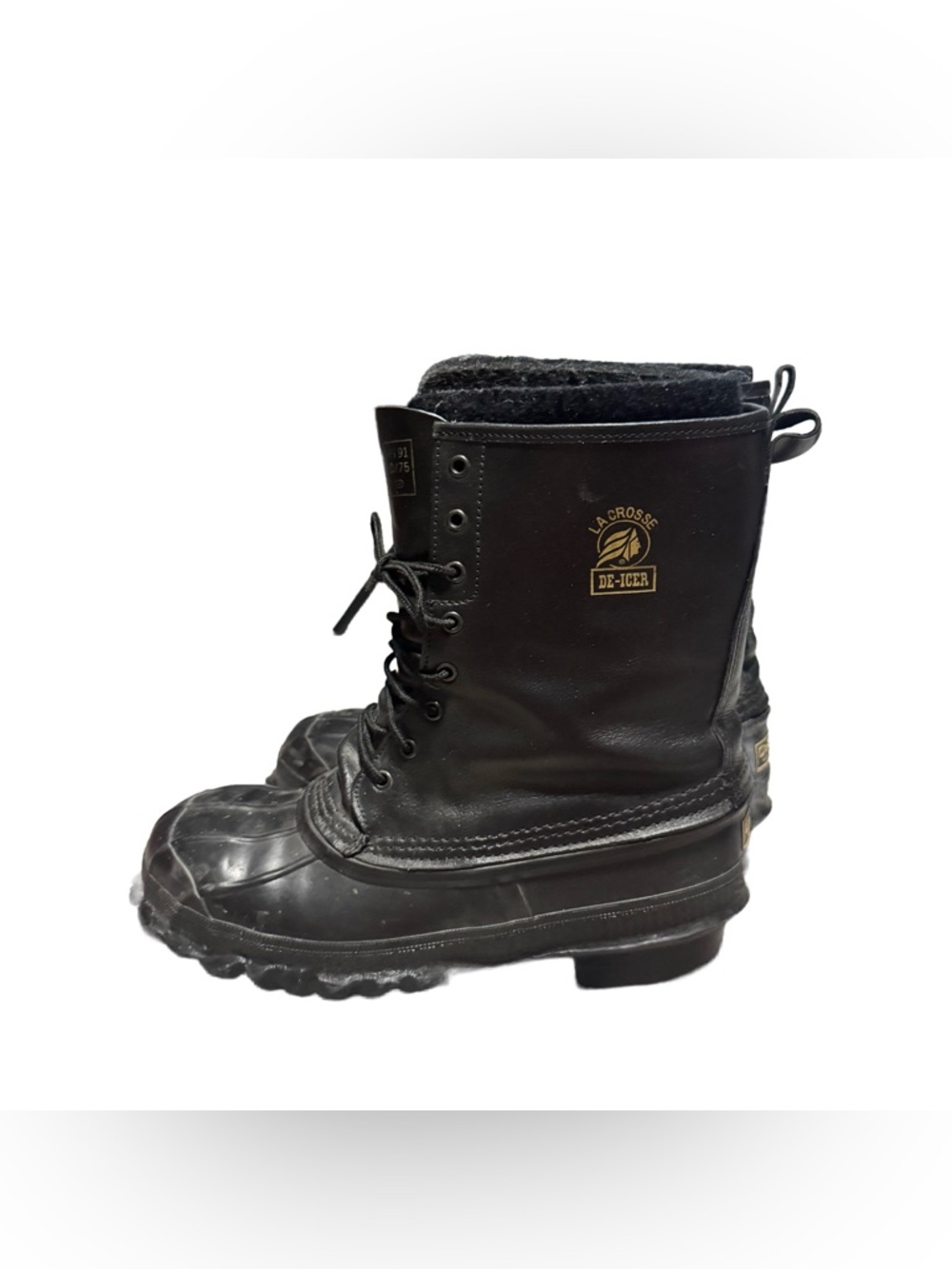 LaCrosse De Icer Boots Black Leather Steel Toe Duck Lace Up Insulated Size 10 - Picture 3 of 7